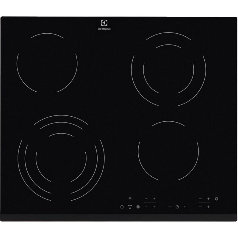 Plita vitroceramica electrica Electrolux EHF6343FOK, 6400W, 4 zone, 9 trepte, Stop & Go, Timer, Negru