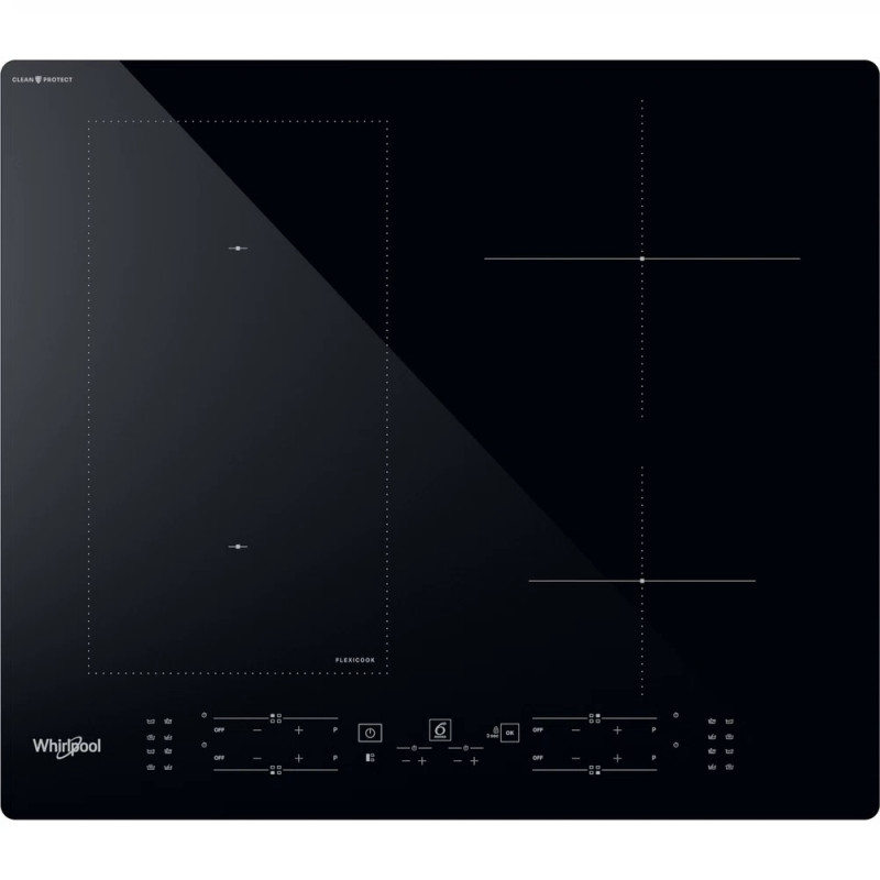 Plita vitroceramica cu inductie incorporabila Whirlpool WL B4060 CPNE, 7200W, 4 zone, 9 grade, 6-Th Sense, FlexiCook, Negru