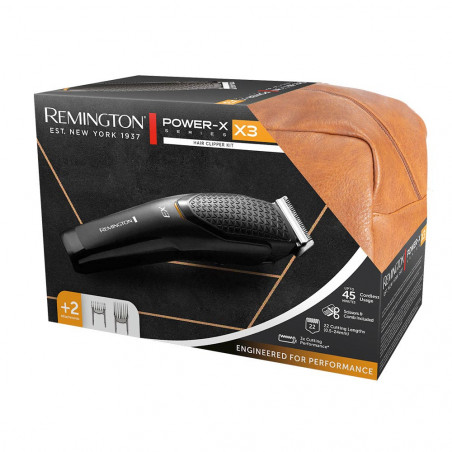 Aparat de tuns Remington Power X3 HC3000GP, Autonomie pana la 40 min, Lame din otel, USB, Accesorii, Negru