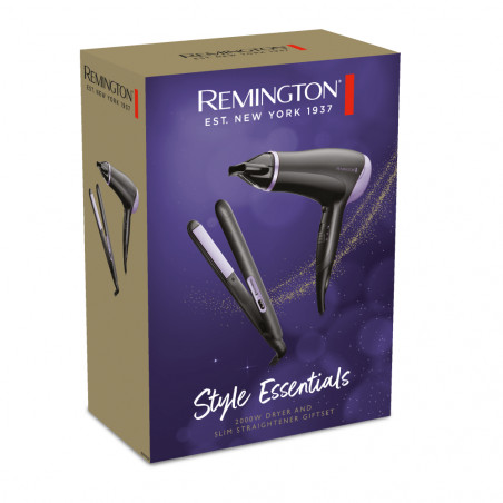 Set placa pentru indreptat parul si uscator Remington D3016GP, Cu invelis ceramic, NegruViolet