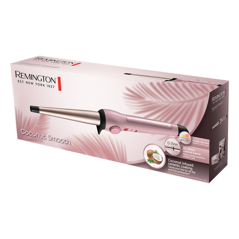 Ondulator pentru par Remington Coconut Smooth CI5901, Acoperire ceramica, Caldura rapida, Accesorii, Roz