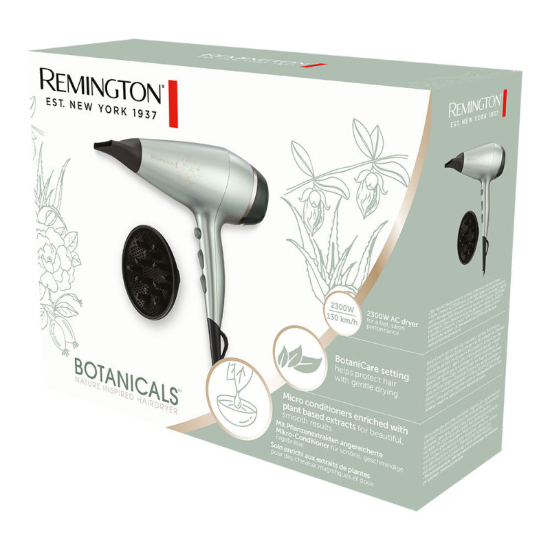 Uscator pentru par Remington Botanicals AC5860, 2300 W, 2 viteze, 3 setari de temperatura, Jet aer rece, Accesorii, Verde