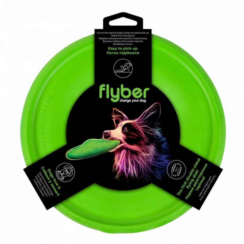 Frisbee pentru caini Flyber 62175, 22 cm, Forma unica, Inofensiv pentru dintii cainilor, Verde