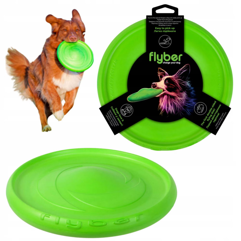 Frisbee pentru caini Flyber 62175, 22 cm, Forma unica, Inofensiv pentru dintii cainilor, Verde