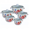 Set 5 oale cu capac din sticla Rosberg R54518H5G, 10 piese, Emailate, Inducție, Alb/Imprimeu floral