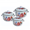 Set 3 oale cu capac emailat Rosberg R54518H3, 6 pise, Emailate, Alb/imprimeu floral