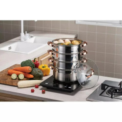 Oala pentru gatit la aburi Klausberg KB 7736, 24 cm, 5 L, 5 piese, Inductie, Inox/Aur roz