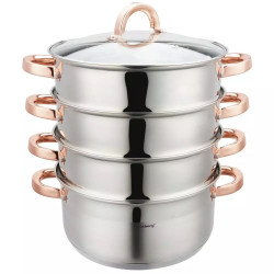 Oala pentru gatit la aburi Klausberg KB 7736, 24 cm, 5 L, 5 piese, Inductie, Inox/Aur roz