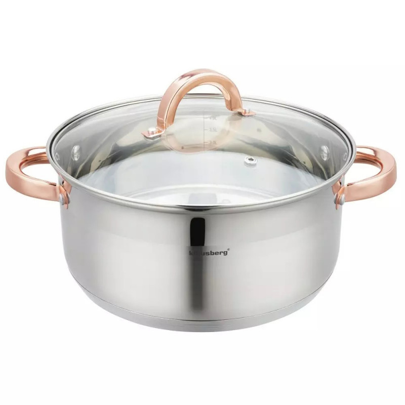 Oala pentru gatit la aburi Klausberg KB 7736, 24 cm, 5 L, 5 piese, Inductie, Inox/Aur roz