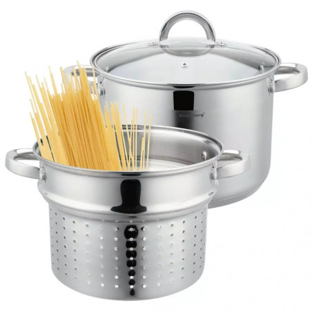 Oala pentru fiert spaghete Klausberg KB 7738, 24 cm, 7 L, 3 piese, Inductie, Argintiu