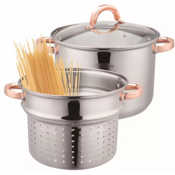 Oala pentru fiert spaghete Klausberg KB 7739, 24 cm, 7 L, 3 piese, Inductie, Argintiu/Roz auriu