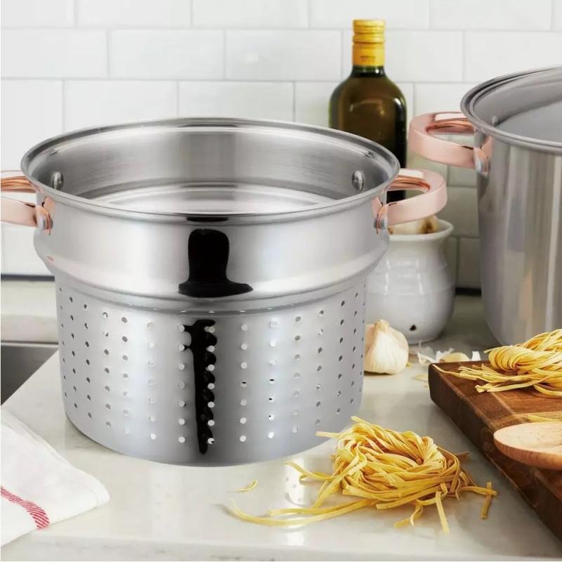 Oala pentru fiert spaghete Klausberg KB 7739, 24 cm, 7 L, 3 piese, Inductie, Argintiu/Roz auriu