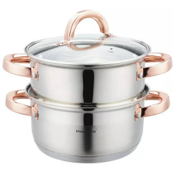 Oala pentru gatit la aburi Klausberg KB 7725, 18 cm, 2,5 L, 3 piese, Inductie, Inox/Aur roz