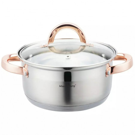 Oala pentru gatit la aburi Klausberg KB 7725, 18 cm, 2,5 L, 3 piese, Inductie, Inox/Aur roz