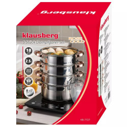 Oala pentru gatit la aburi Klausberg KB 7727, 18 cm, 2,5 L, 5 piese, Inductie, Inox/Aur roz