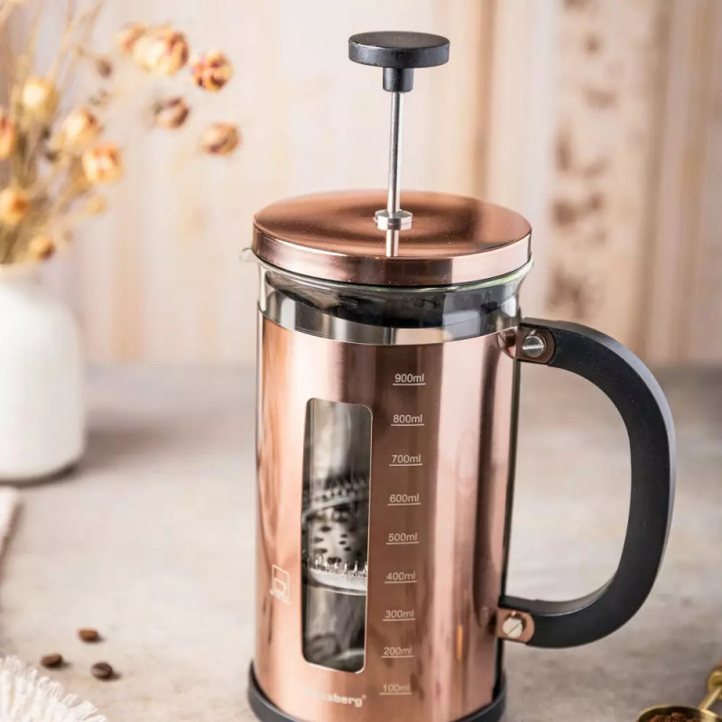 Presă francezа pentru cafea/ceai Klausberg KB 7740, 1 l, Sticlа borosilicatа, Oтel inoxidabil, Cupru