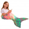 Patura unicorn pentru copii forma coada de sirena Mermaidream, 100x43 cm, Lumineaza in intuneric, Lana, Multicolor