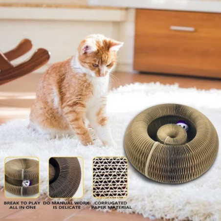 Joc interactiv pentru pisici Preyplay, Scratching board, Design pliabil, Minge pentru pisici, Maro