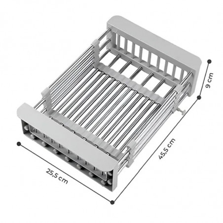 Suport reglabil de depozitare si scurgere Sinkmate, Instalare usoara, Compact, Pana la 10 kg, Gri/Argintiu