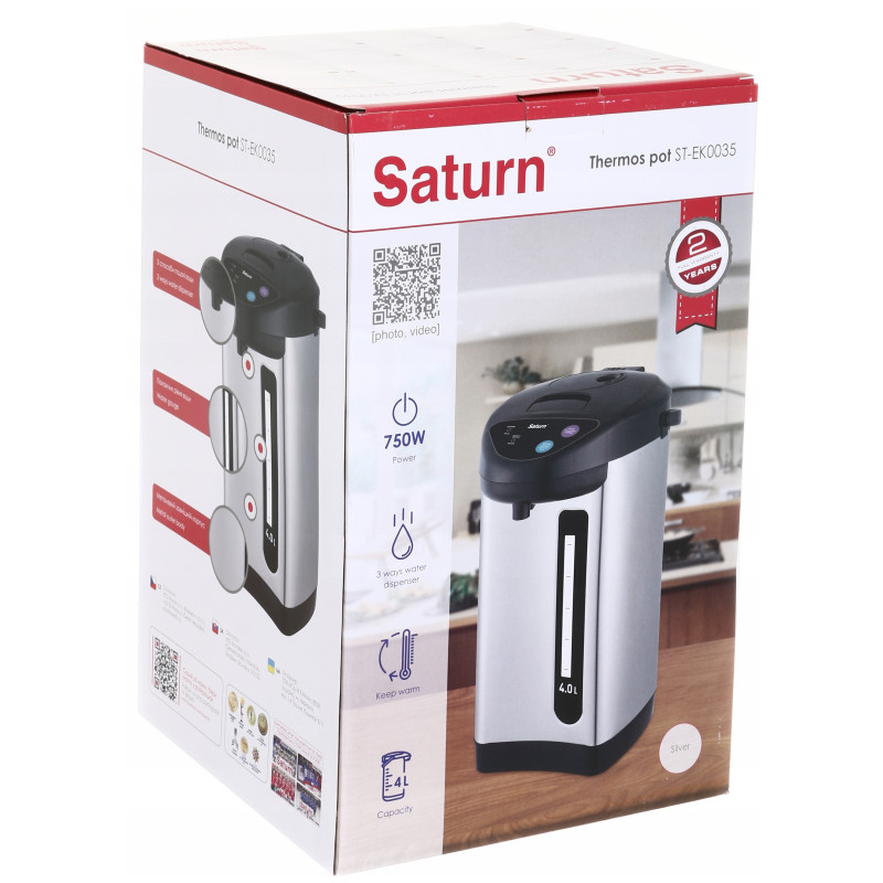 Termos electric Saturn ST-EK0035, 750W, 4 L, Baza rotativa, Protectie termica fara apa, Inox