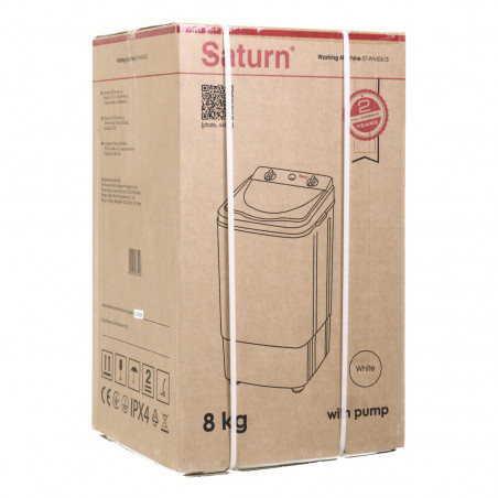 Masina de spalat semiautomata Saturn ST-WM0615, Clasa G, 8 kg, 350W, 2 programe, Timer, Albastru/Alb