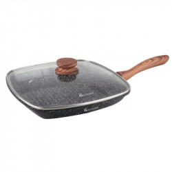 Tigaie grill cu capac Goldmann GM-0928L, 28x4.5 cm, finisaj marmură, inducție, negru