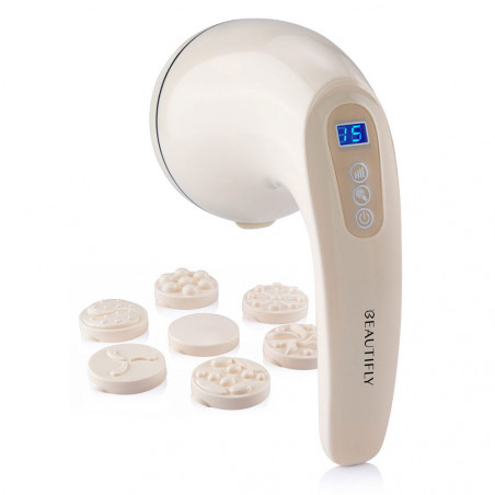 Aparat de masaj corporal Beautifly B-Skinn, 16W, 3600 rpm/min, 12 moduri, 10 niveluri, 8 atașamente, afișaj LCD, bej