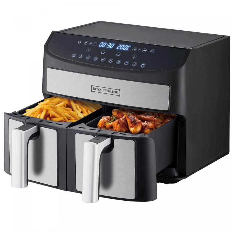 Friteuza cu aer cald Royalty Line RL-AF5409 2400W, 8 l, 2 cosuri, 10 programe, Timer, Auto shut-off, Negru