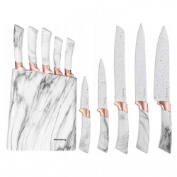 Set cutite cu suport Klausberg KB 7769, 6 piese, Manere ergonomice, Otel inoxidabil, Marmura alba