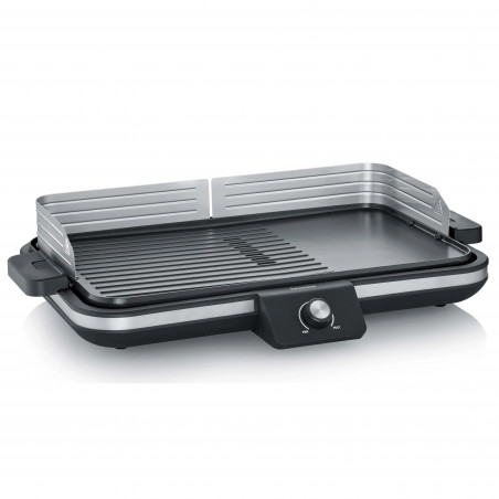 Gratar electric Severin PG 8564, 2 zone, 2300W, 230°C, Termostat, Tava pentru grasime, Negru/Inox