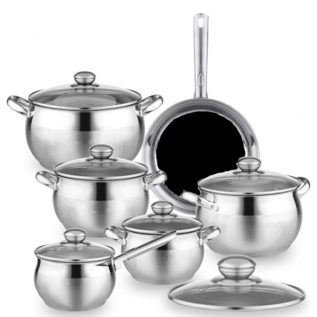 Set de oale si tigaie Royalty Line RL-1231B, 12 piese, Otel inoxidabil, Multistrat, Inductie, Inox