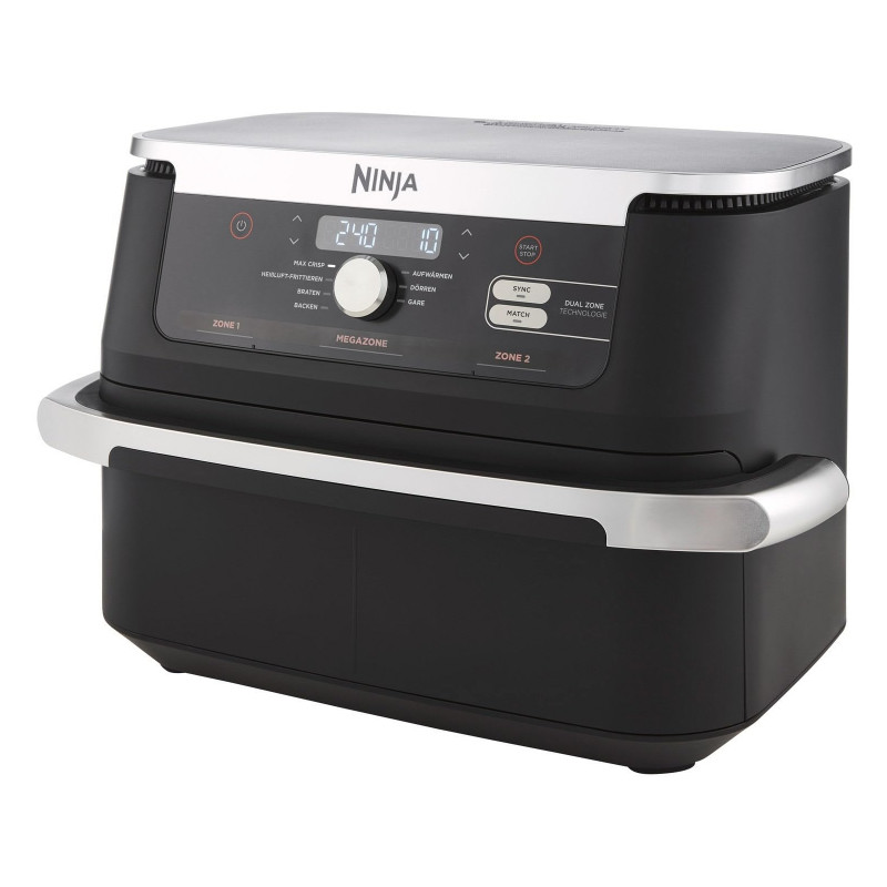 Friteuza cu aer cald dubla Ninja Foodi Flexdrawer AF500DE, 2470W, Zone de gatit independente, 10.4L, 7 programe, 40-240°C, Max Crisp, Sync, Negru/Argintiu