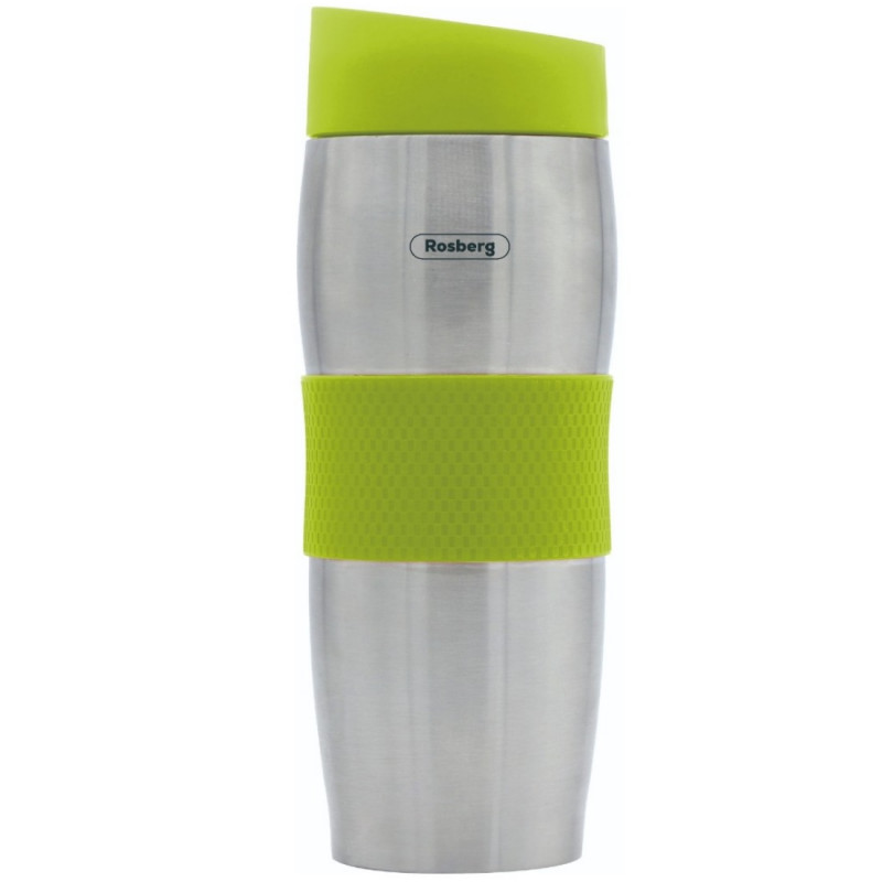 Cana termos Rosberg R52011C, 380 ml, Pereti dubli, Ergonomic, Otel inoxidabil, Verde/Argintiu