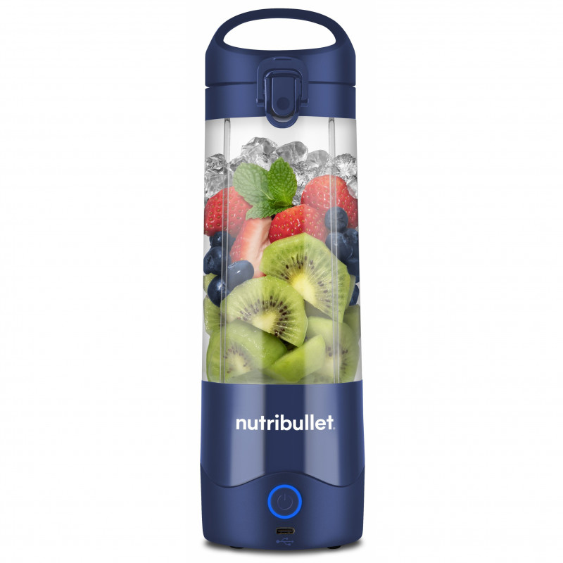 Blender portabil USB Nutribullet NBP003NBL, 2000 mAh, 475 ml, 4 lame, Zdrobire gheata, Pana la 15 cicluri, Albastru