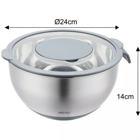 Cupa multifunctionala pentru salata Kinghoff KH 1862, 24 cm, 5 L, 3 razatori, Anti-alunecare, Inox/Gri