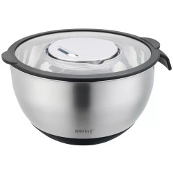 Bol multifunctional pentru salata Kinghoff KH 1861, 24 cm, 5 L, 3 razatori, Anti-alunecare, Inox / Negru