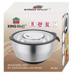 Cupa multifunctionala pentru salata Kinghoff KH 1861, 24 cm, 5 L, 3 razatori, Anti-alunecare, Inox / Negru