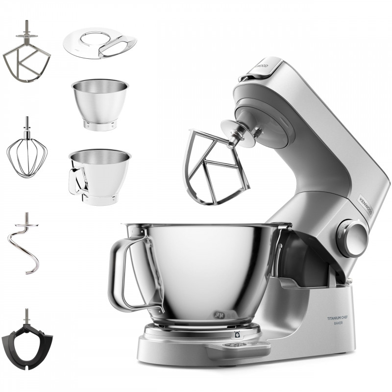 Mixer planetar Kenwood Chef KVC85.004SI, 1200 W, 3.5/5 L, 9 viteze, Pulse, Cantar incorporat, 2 boluri, Argint