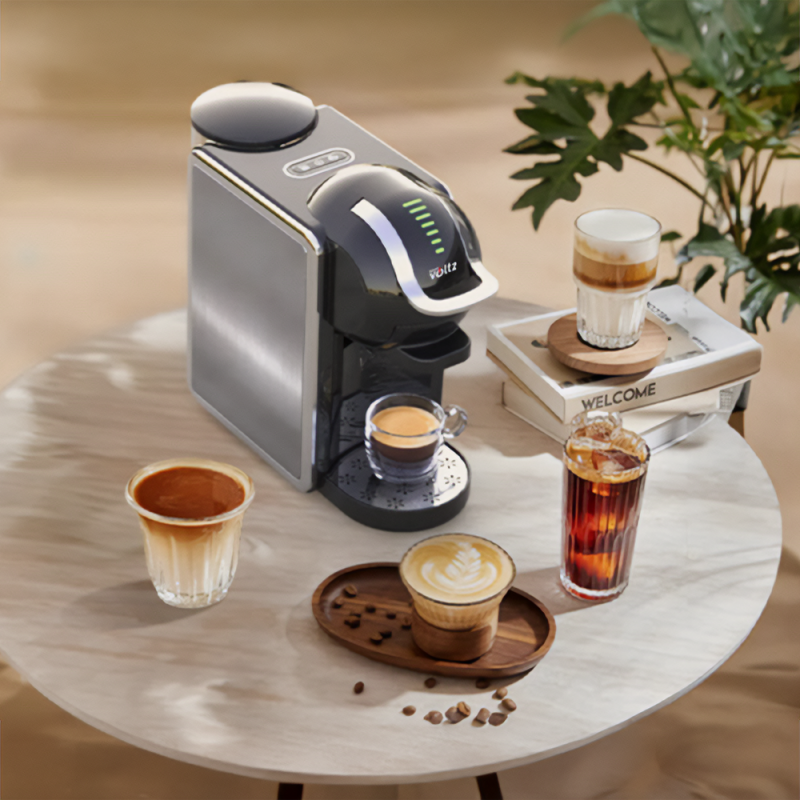 Espressor cu cafea macinata si capsule 8 in 1 Oliver Voltz OV51171K8R, 1450W, 0.8 L, 5 adaptoare, 19 bar, 7 lungimide cafea, Negru/Argintiu