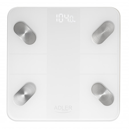 Cantar corporal inteligent Adler AD 8186, SMART Tuya, până la 180 kg, afișaj LED, 3 x AAA, alb