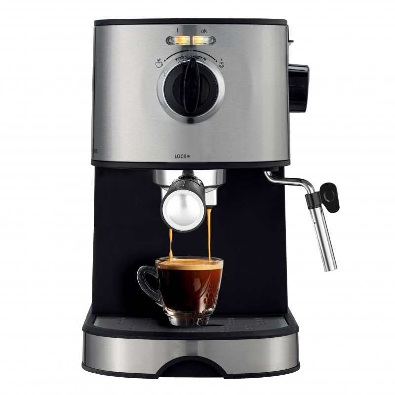 Espressor Voltz V51171D, 850W, 20 bar, 2 Filtre, Negru/Otel inoxidabil