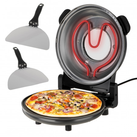 Cuptor electric pentru pizza Adler AD 6314, 1200W, 31.5 cm, Pana la 400°C, 5 setari de temperatura, Timer, Negru