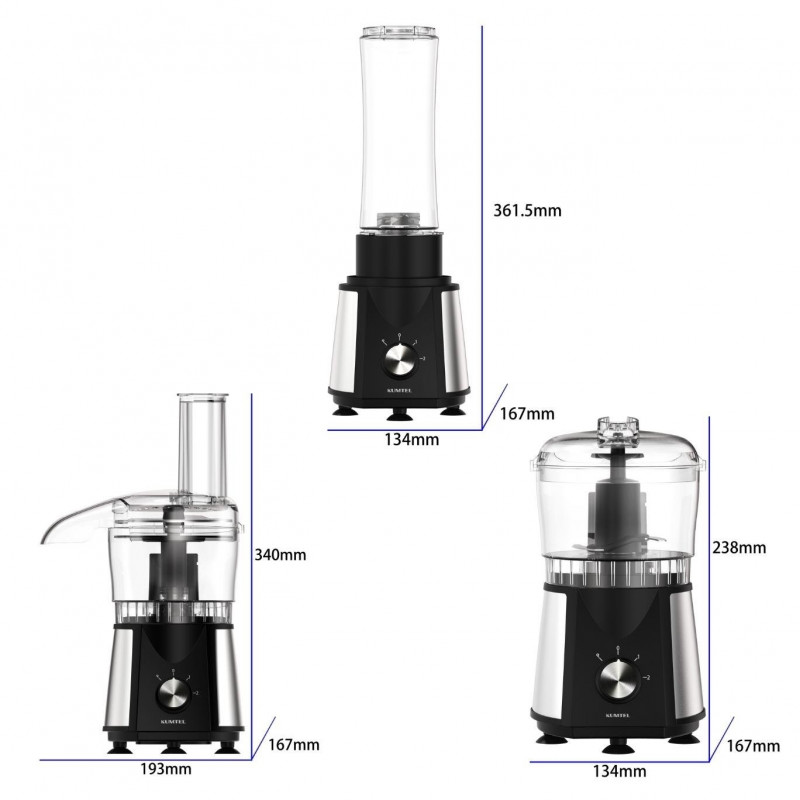 Procesor de alimente 3in1 Kumtel HFP-02, 350W, Blender, Chopper, Rendezvous, 500ml, 2 viteze, fără BPA, Inox / negru