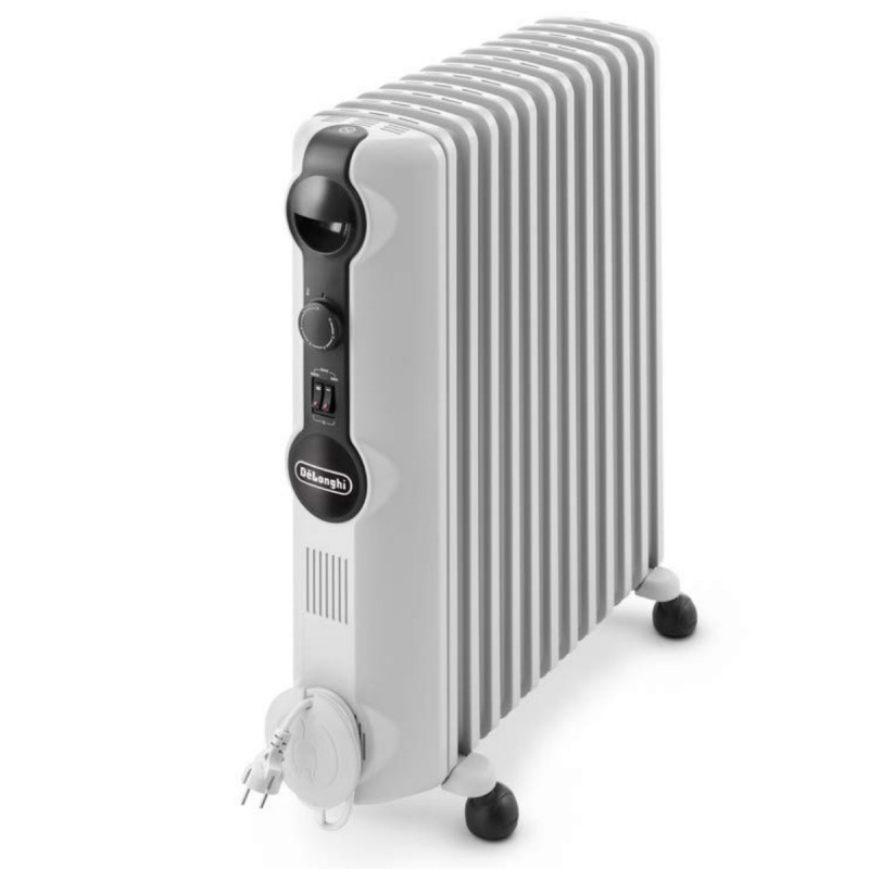 Radiator cu ulei DeLonghi TRRS1225, 2500W, 3 trepte, Pana la 75 m², 12 elementi, Termostat, Functie anti-inghet, Alb