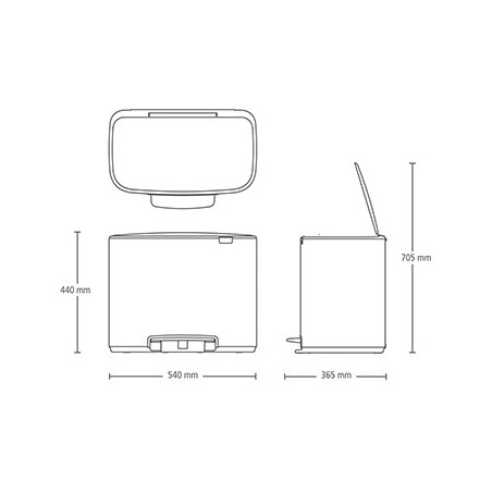 Cos pentru gunoi cu pedala Brabantia Bo Pedal 1000224, 3x11 L, Inchidere usoara, Baza antiderapanta, Negru mat