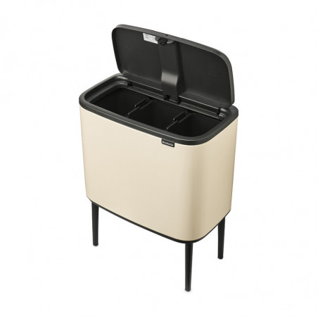 Cos pentru gunoi colectare selectiva Brabantia Bo Touch 1005550, 3x11 L, Deschidere lina si silențioasa, Deschidere mare, Bej