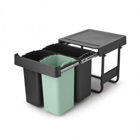 Cos colectare selectiva Brabantia Sort&Go 1008864, 2x10 L+20 L, Materiale ecologice, Economie de spatiu, Gri închis/Verde