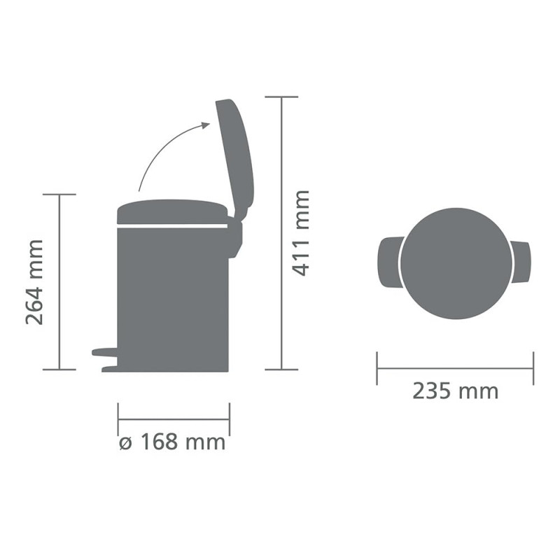 Coș cu pedală Brabantia NewIcon 649003, 3 L, Închidere ușoară, Bază antiderapantă, Rezistent la amprente, Inox/Mate