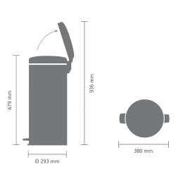 Cos pentru gunoi cu pedala Brabantia NewIcon 649049, 30 L, Inchidere usoara, Baza antiderapanta, Alb