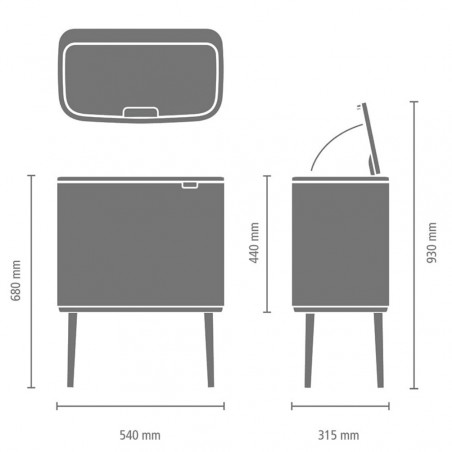 Copentru gunoi colectare selectivă Brabantia Bo Touch 1003216, 3x11 L, Deschidere lina si silentioasa, Deschidere mare, Auriu metalic